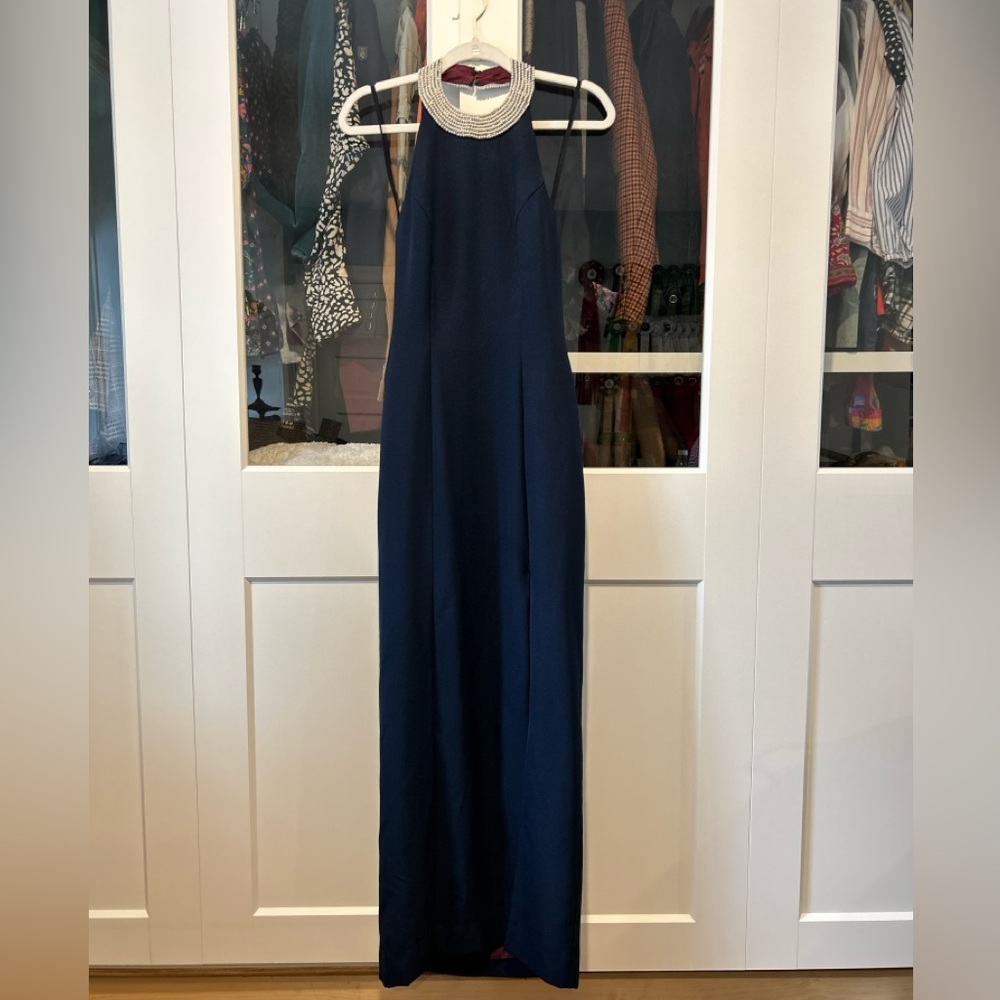 Vintage Elegant Navy Blue Halter Dress